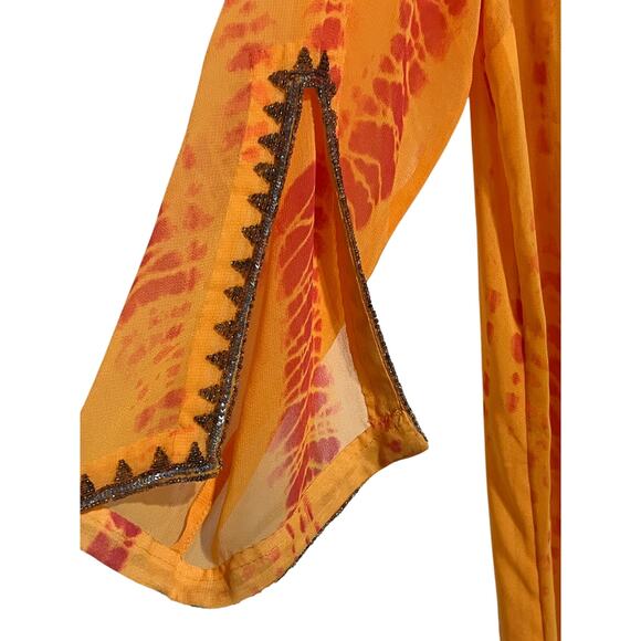 Soft Surroundings Womens Medium Popover Kaftan Slip Dress 2Pc Sheer Orange NWT - Picture 9 of 11